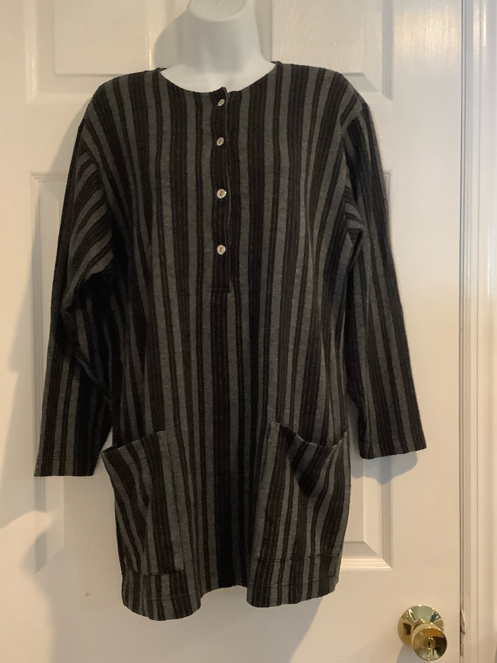 BENETTON Rare Vintage 80s Wool Blend Black/Gray Made In Italy Tunic Mini Dress S